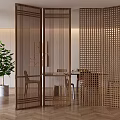 Middle Ancient Style Grille Partition Middle Ancient Style Solid Wood Screen Tea Room Partition Screen 3d model