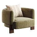 Cozy Modern Single Sofa in Beige Fabric with Woven Textured Pillow and Wooden Legs