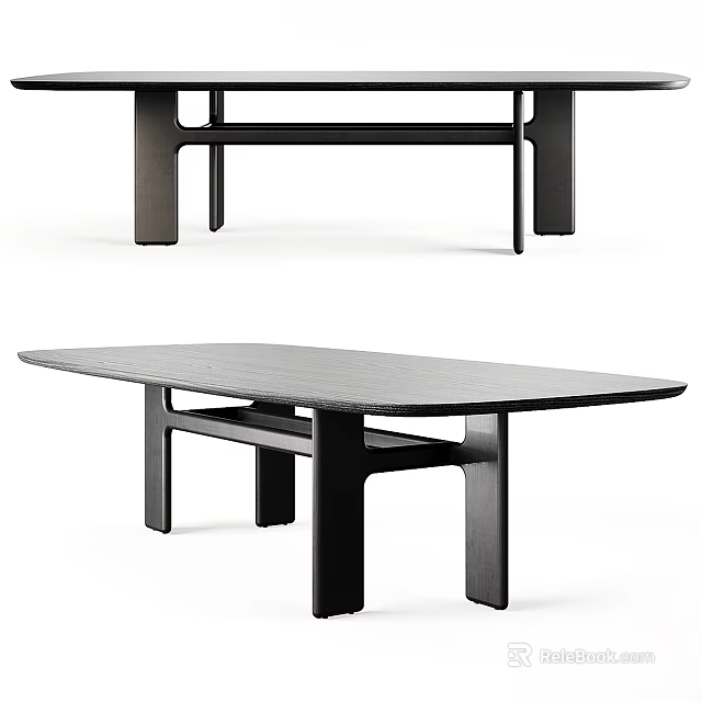 Modern Minimalist Wooden Desk With Sleek Rectangular Top And Sturdy Black Legs 3d model 
