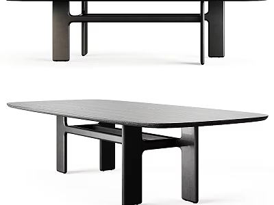 Modern Minimalist Wooden Desk With Sleek Rectangular Top And Sturdy Black Legs 3d model
