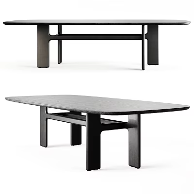 Modern Minimalist Wooden Desk With Sleek Rectangular Top And Sturdy Black Legs 3d model