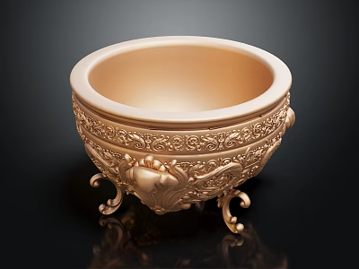 Elegant Tableware Set With Carved Patterns And Decorative Feet In Ivory Color 3d model
