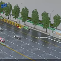 Urban Road Facilities With Lanes Vehicles Street Lamps Trees And Traffic Dividers