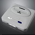 White Compact Electronic Device With Circular Design Slot And Blue Button Interface
