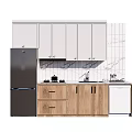 Modern Kitchen Interior Featuring White Upper Light Wood Lower Cabinets Marble Backsplash And Dishwasher 3d model