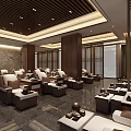 Elegant Luxury Lounge Featuring Comfortable Armchairs Wooden Ceiling Recessed Lighting And Tea Sets