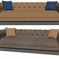 Brown And Gray Tufted Upholstered Sofa With Blue Brown Decorative Pillows 3d model
