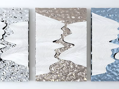 Modern Abstract Wall Decor with Wavy Patterns Dotted Texture and Gray Beige Blue Tones 3d model