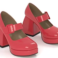Trendy Red Patent Leather Shoes With Block Heels Platform Soles And Buckle Accents