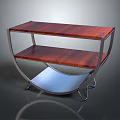 Modern Wooden Shelving Unit With Curved Metal Frame And Two Tier Design