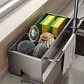 Stainless Steel Organized Kitchen Drawer With Cleaning Sponges Brushes And Scrubbers