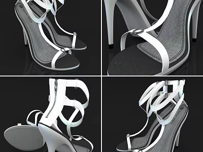 Stylish High Heel Sandals With White Straps And Elegant Design Details 3d model
