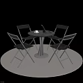 Black Round Table with Four Folding Chairs Metal Frame Indoor Design Set 3d model
