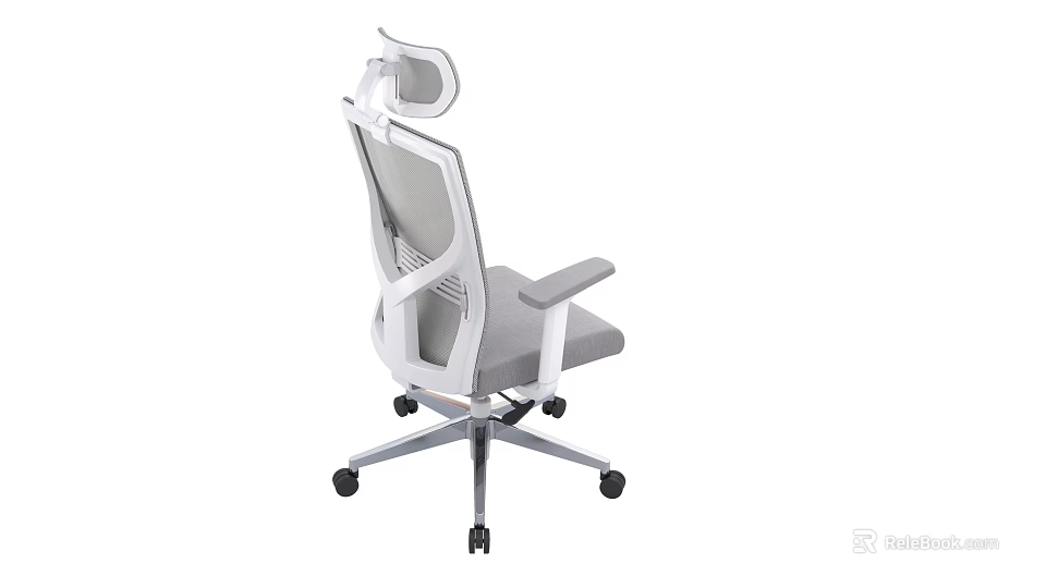 Modern Office Chair With Mesh Back Headrest Armrests And Five Point Base Wheels 3d model 