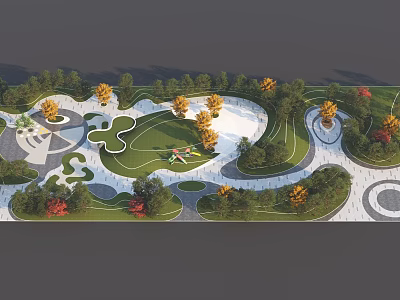 Scenic Park Landscape Design With Curved Walkways Green Lawns And Colorful Trees 3d model