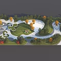 Scenic Park Landscape Design With Curved Walkways Green Lawns And Colorful Trees
