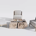 Quiet Single Sofa Log Tea Table 3d model