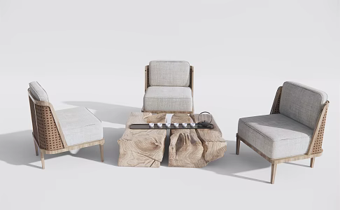 Quiet Single Sofa Log Tea Table 3d model