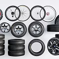 Various Car Tires And Wheel Rims Collection With Stacked Designs And Styles
