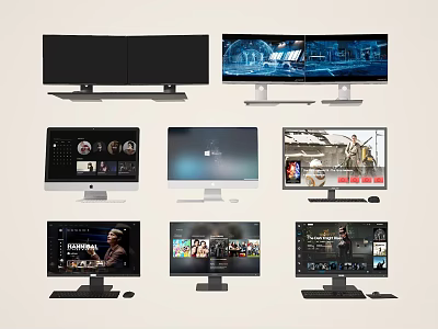 Modern Computer Monitors With Multi Screen Setup For Work Gaming And Entertainment 3d model