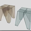 Modern Transparent Geometric Stools With Polyhedral Structure In Light Brown And Blue 3d model