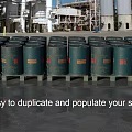Industrial Equipment Green Storage Drums Placed At Industrial Factory Site With Large Storage Tanks