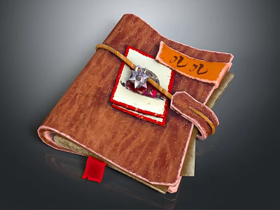Vintage Leather Notebook With Star Badge Leather Strap And Red Tag 3d model