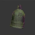 Ancient Bronze Musical Instrument Bell With Decorative Top Intricate Carvings And Green Patina