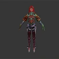 Futuristic Female Game Character With Red And Black Armored Suit And Long Hair