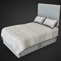 Modern Double Bed With Light Gray Headboard Geometric Pattern Bedding Pillows And Underbed Storage Drawers 3d model