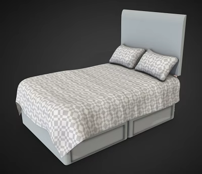Modern Double Bed With Light Gray Headboard Geometric Pattern Bedding Pillows And Underbed Storage Drawers 3d model
