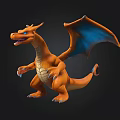 3D Orange Dragon Character With Blue Wings Standing On Black Background 3d model