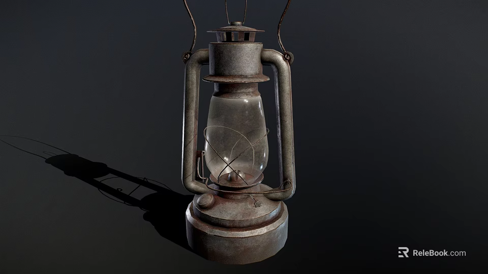 Vintage Metal Candle Lamp With Lantern Style Glass Shade And Rustic Frame 3d model 