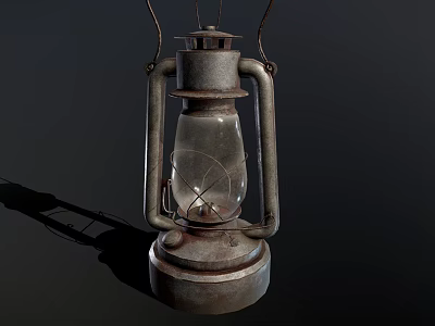 Vintage Metal Candle Lamp With Lantern Style Glass Shade And Rustic Frame 3d model