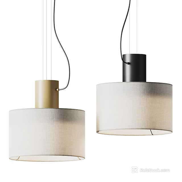Modern Pendant Lights With Fabric Shade And Gold Black Finish Design 3d model 