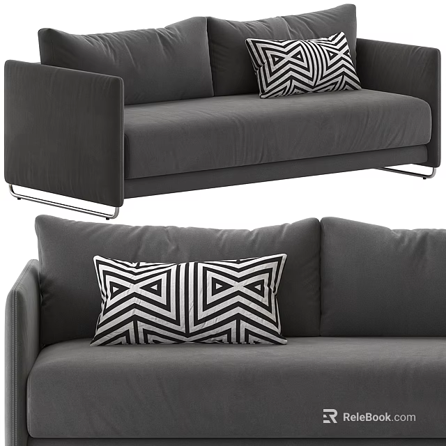 Modern Gray Multi Seater Sofa With Black And White Geometric Pattern Pillows 3d model