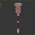 Ornate Decorative Hammer Featuring Intricate Metal Head Gemstone Gold Accents And Wooden Handle