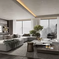 Modern Living Room Interior With Grey L shaped Sofa Green Plants And Large Windows