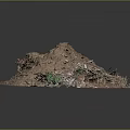 Natural Dirt Pile With Dry Branches And Small Green Plants On Dark Background