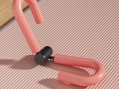 Pink U Shaped Fitness Ring Placed On Striped Exercise Mat Design 3d model