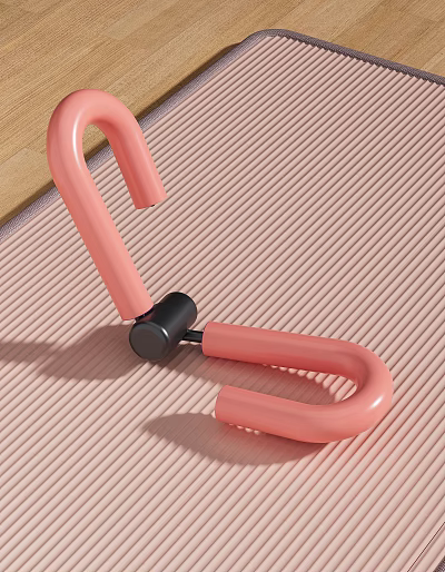 Pink U Shaped Fitness Ring Placed On Striped Exercise Mat Design 3d model