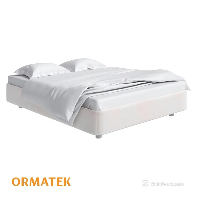 Modern White Double Bed With Simple Frame White Sheets And Pillows 3d model 