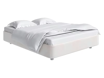 Modern White Double Bed With Simple Frame White Sheets And Pillows 3d model