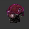 Red Futuristic Helmet With Mechanical Design Illuminated Lights And Textured Surface