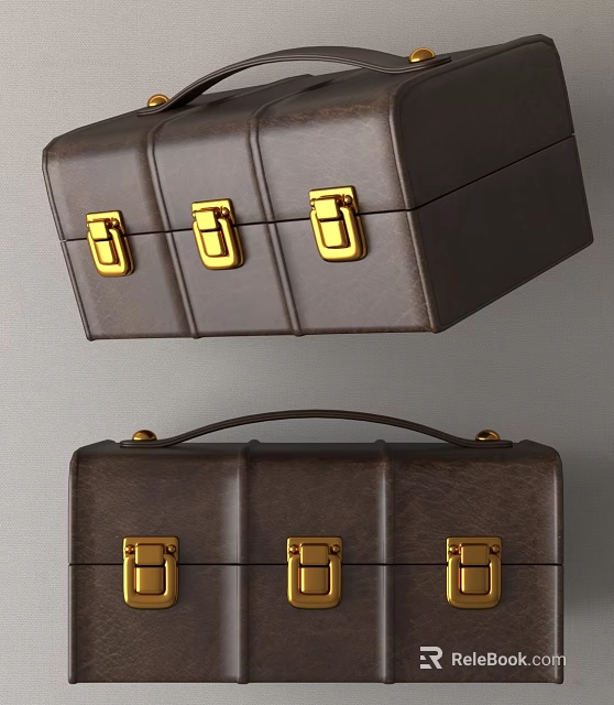 Decorative Ornament Set With Brown Leather Cases Gold Clasps And Handle 3d model 
