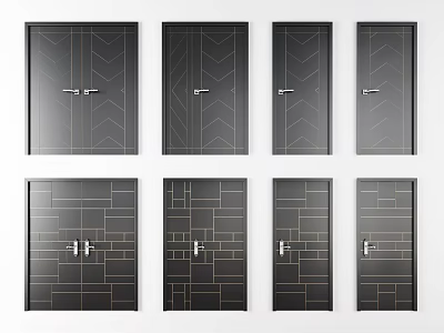 Modern Black Hinged Doors With Various Geometric Patterns And Gold Accents 3d model