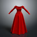 Elegant Red Long Dress With Long Sleeves Round Neckline And Waist Embellishments