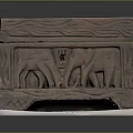 Intricately Carved Wooden Chest With Elephant Motifs On White Base Dark Background