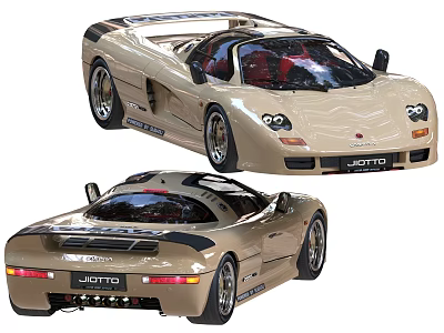 JOMTO Beige Sports Car Front Rear Views With Black Stripes Sleek Design Red Interior 3d model