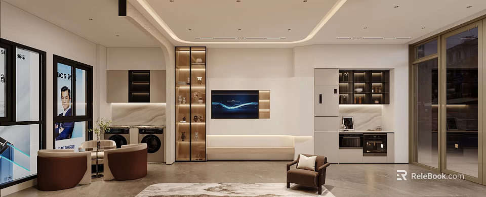 Modern Living Room Interior Design With TV Wall Storage Cabinets Sofa And Rug 3d model 